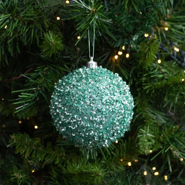 100mm Sequin & Glitter Ball Ornaments: Light Mint Green (Box of 4) Online