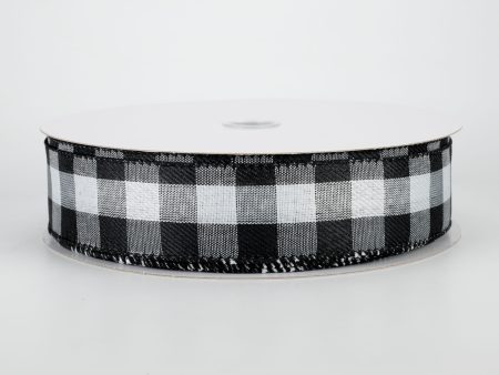 1.5  Linen Check Buffalo Plaid Ribbon: Black & White (50 Yards) Sale