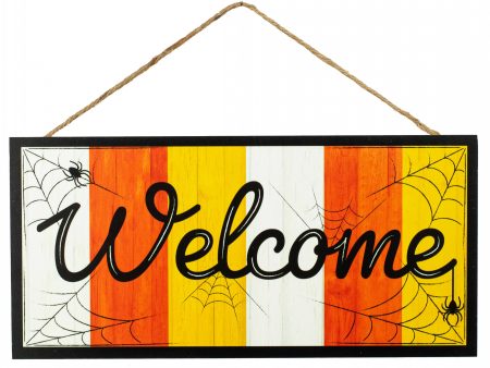 12  Wooden Sign: Candy Corn Spiderweb Welcome Online Hot Sale