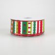 1.5  Whimsy Stripe Ribbon: Lime, Red, White (10 Yards) on Sale