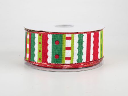 1.5  Whimsy Stripe Ribbon: Lime, Red, White (10 Yards) on Sale