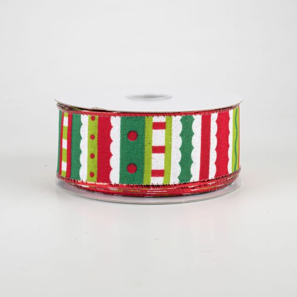 1.5  Whimsy Stripe Ribbon: Lime, Red, White (10 Yards) on Sale