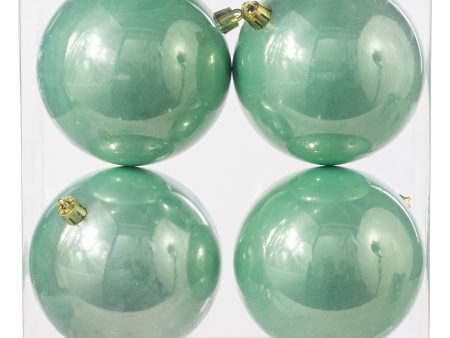 100MM Seamless Plastic Ball Ornament: Pearl Mint Green (Set of 4) For Discount