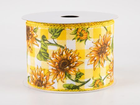 2.5  Satin Wild Sunflowers Check Ribbon: Yellow & White (10 Yards) Online