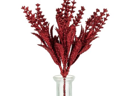 11  Glittered Flowering Leaf Pick: Red Cheap