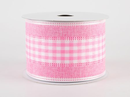 2.5  Gingham & Linen Edge Ribbon: Pink & White (10 Yards) Online now