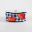 1.5  Fall Leaves on Blue Checks Ribbon (10 Yards) Online now