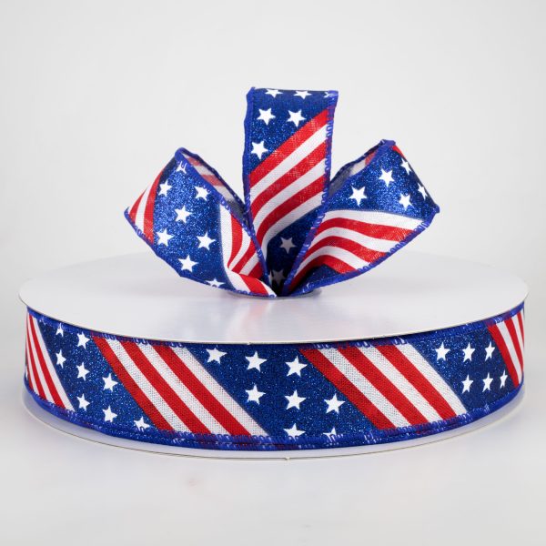 1.5  Patriotic Diagonal Stars & Stripes Ribbon (50 Yards) Supply