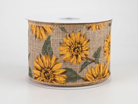 2.5  Linen Sunflower Ribbon: Natural (10 Yards) Supply