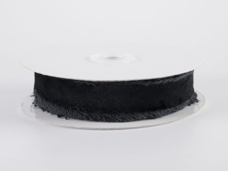 1  Frayed Edge Unwired Velvet Ribbon: Black (10 Yards) Supply