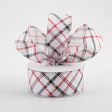 1.5  Diagonal Plaid Ribbon: White, Silver, Black, Red (10 Yards) Online now