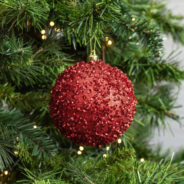 100mm Sequin & Glitter Ball Ornaments: Red (Box of 4) Supply