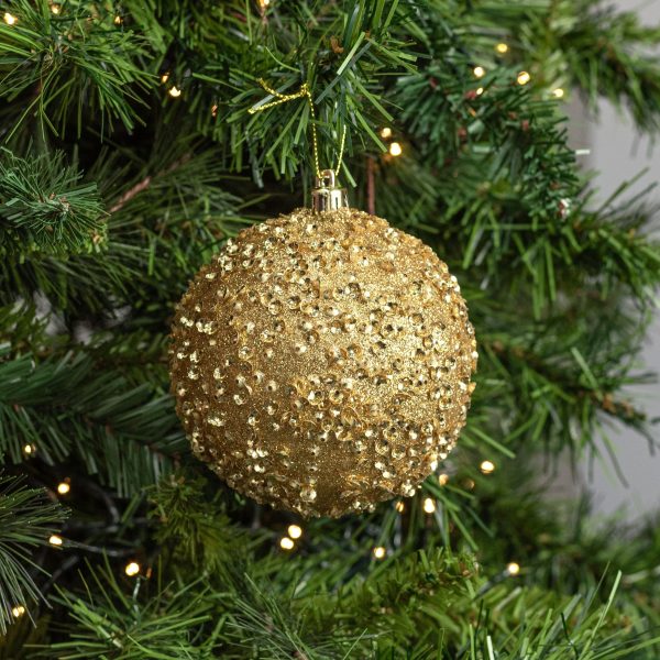 100mm Sequin & Glitter Ball Ornaments: 18K Gold (Box of 4) Supply