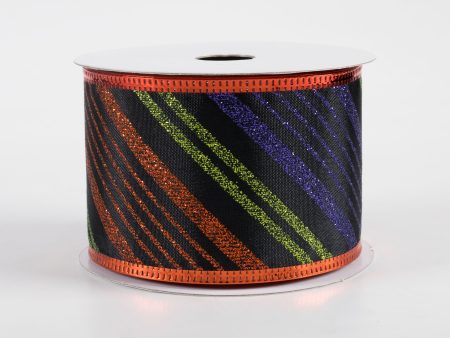 2.5  Metallic Edge Halloween Glitter Diagonal Stripes Ribbon (10 Yards) Discount